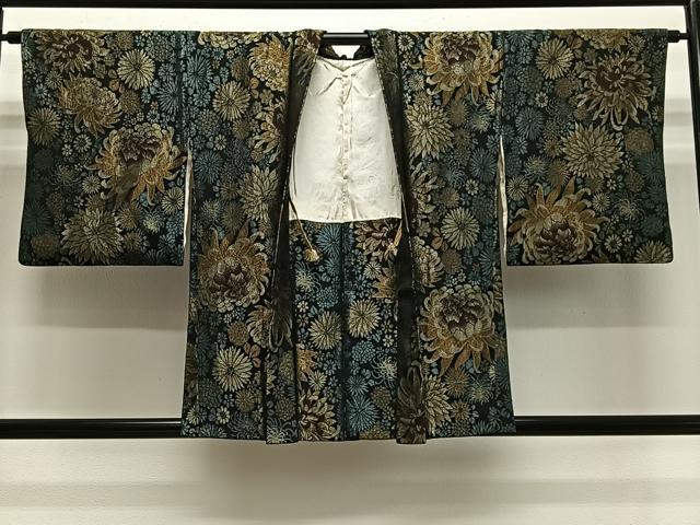 平和屋着物#羽織 寿光織 草花文 乱菊 黒地 金銀糸 正絹 逸品 CABH3304ua