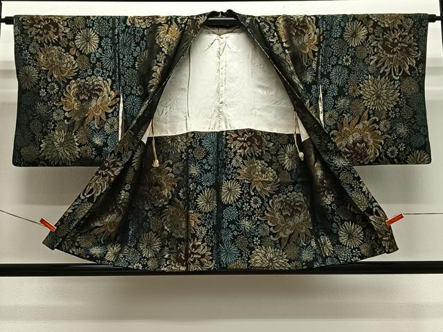 平和屋着物#羽織 寿光織 草花文 乱菊 黒地 金銀糸 正絹 逸品 CABH3304ua