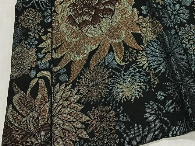 平和屋着物#羽織 寿光織 草花文 乱菊 黒地 金銀糸 正絹 逸品 CABH3304ua