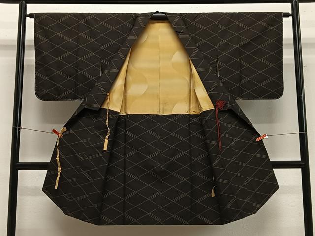 平和屋着物#道中着 本場大島紬 菱文 ロング丈 正絹 逸品 未使用 CABH3305ua
