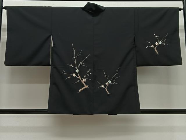平和屋着物#羽織 総刺繍 枝花文 黒地 正絹 逸品 CABH3311ua