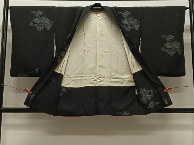 平和屋着物#羽織 寿光織 枝葉文 黒地 金糸 正絹 逸品 CABH3319ua