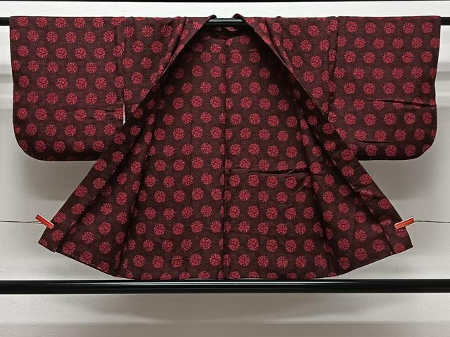 平和屋着物#羽織 単衣 お召地 草花文 黒地 正絹 逸品 CABH3322ua