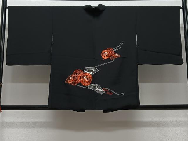 平和屋着物#中国三大刺繍 相良刺繍 羽織 総刺繍 鼓花文 黒地 正絹 逸品 CABH3323ua