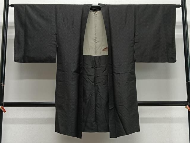 平和屋着物#長羽織 紬地 霞文 黒地 正絹 逸品 CABH3327ua
