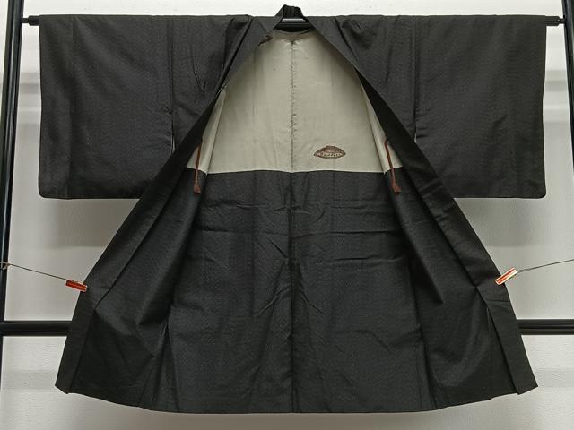 平和屋着物#長羽織 紬地 霞文 黒地 正絹 逸品 CABH3327ua