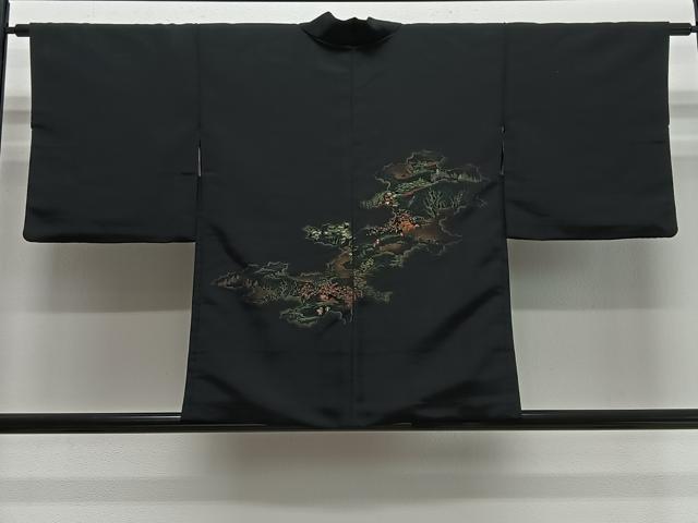 平和屋着物#羽織 寿光織 風景文 黒地 金糸 正絹 逸品 CABH3328ua