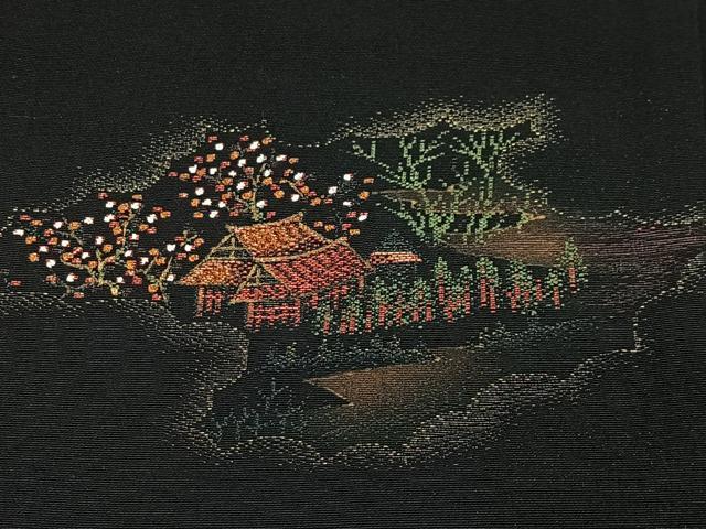 平和屋着物#羽織 寿光織 風景文 黒地 金糸 正絹 逸品 CABH3328ua