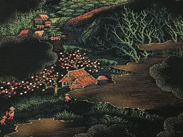 平和屋着物#羽織 寿光織 風景文 黒地 金糸 正絹 逸品 CABH3328ua