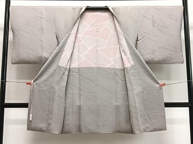 平和屋着物#道行コート 流水地紋 薄梅鼠色 ロング丈 正絹 逸品 CABH3339ua