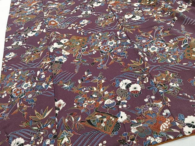 平和屋着物■上質な小紋 草花文 金彩 鬼しぼ縮緬 正絹 逸品 CABH3366ua