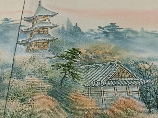 平和屋着物■豪華黒留袖 手描き 風景文 暈し染め 正絹 逸品 CABH3370ua