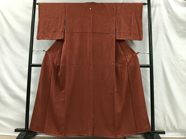 平和屋着物■上質な色無地 縞 赤錆色 正絹 逸品 CABH3373ua