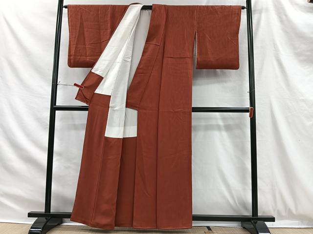 平和屋着物■上質な色無地 縞 赤錆色 正絹 逸品 CABH3373ua