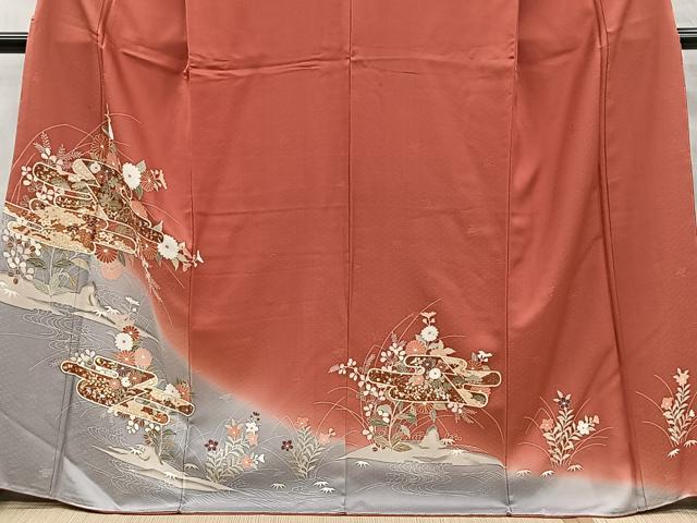 平和屋着物■訪問着 エ霞草花文 暈し染め 金銀糸 正絹 逸品 CABH3376ua