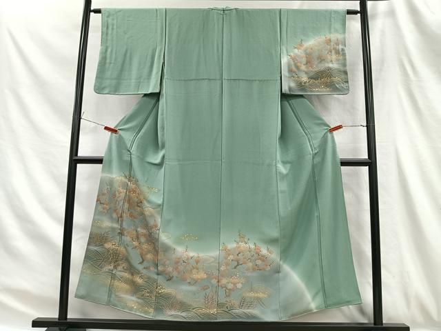 平和屋着物■訪問着 駒刺繍 立波枝梅文 暈し染め 金彩 正絹 逸品 CABH3388ua