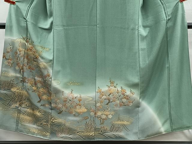 平和屋着物■訪問着 駒刺繍 立波枝梅文 暈し染め 金彩 正絹 逸品 CABH3388ua