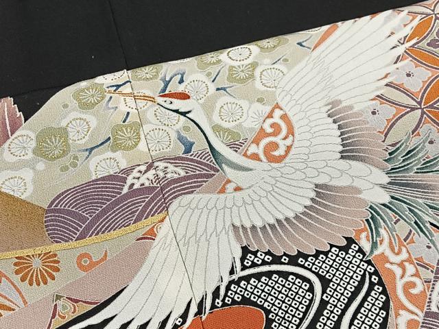 平和屋着物■豪華黒留袖 駒刺繍 御所車飛鶴花文 金彩 正絹 逸品 CABH3395ua