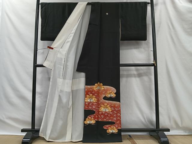 平和屋着物■豪華黒留袖 駒刺繍 霞花松文 金銀彩 正絹 逸品 CABH3396ua