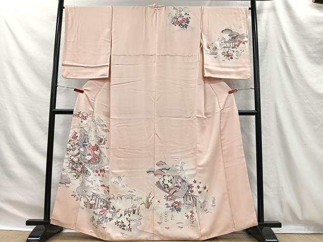 平和屋着物■訪問着 友禅 御所車草花文 暈し染め 正絹 逸品 CABH3397ua