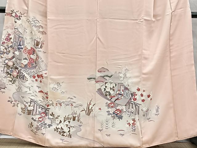 平和屋着物■訪問着 友禅 御所車草花文 暈し染め 正絹 逸品 CABH3397ua