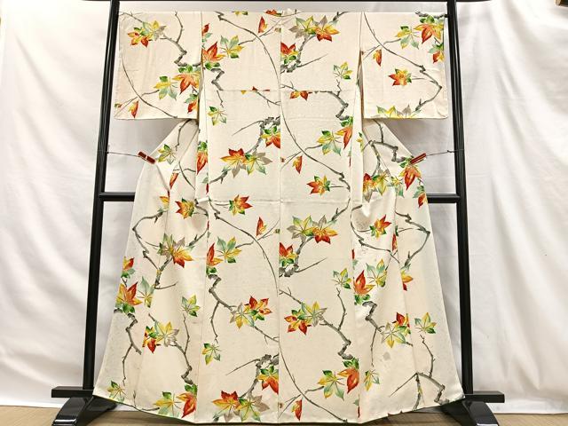 平和屋着物■上質な小紋 楓文 金彩 正絹 逸品 CABH3400ua