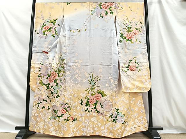 平和屋着物■豪華振袖 駒刺繍 鼓草花文 暈し染め 金彩 正絹 逸品 CABH3408ua