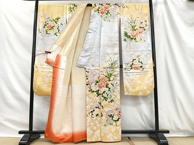 平和屋着物■豪華振袖 駒刺繍 鼓草花文 暈し染め 金彩 正絹 逸品 CABH3408ua