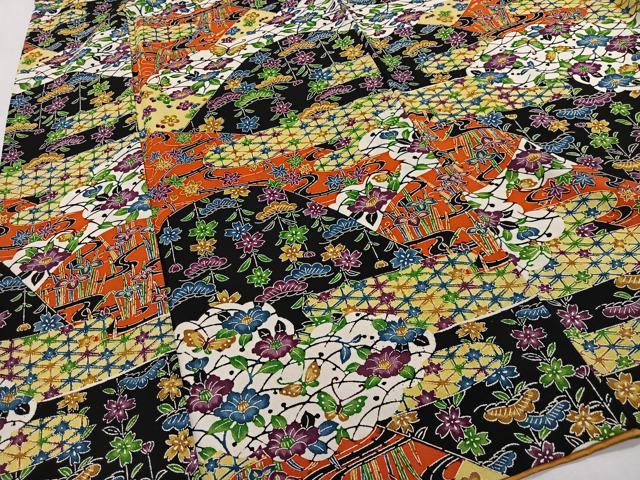 平和屋着物■上質な小紋 型染め 花蝶文 正絹 逸品 CABH3409ua