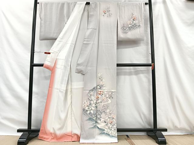 平和屋着物■訪問着 友禅 刺繍 籬枝花文 暈し染め 正絹 逸品 CABH3412ua