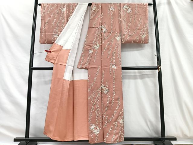 平和屋着物■上質な小紋 刺繍 雪輪草花文 金銀彩 正絹 逸品 CABH3414ua