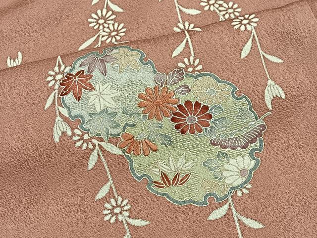 平和屋着物■上質な小紋 刺繍 雪輪草花文 金銀彩 正絹 逸品 CABH3414ua