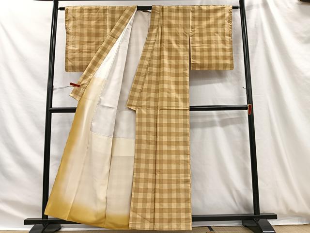 平和屋着物■本場縞大島紬 格子柄 正絹 逸品 CABH3422ua