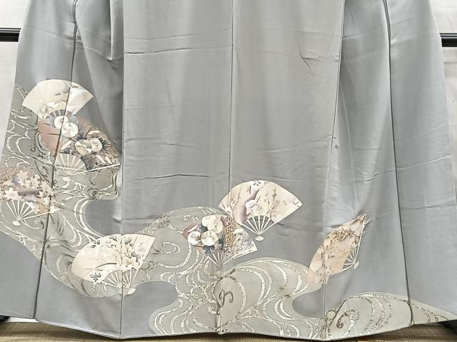 平和屋着物■色留訪問着 駒刺繍 扇面草花文 金彩 正絹 逸品 CABH3450ua