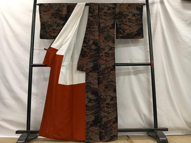 平和屋着物■上質な小紋 人物風景文 黒地 鬼しぼ縮緬 正絹 逸品 未使用 CABH3463ua