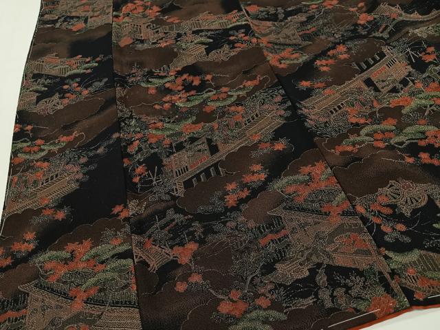 平和屋着物■上質な小紋 人物風景文 黒地 鬼しぼ縮緬 正絹 逸品 未使用 CABH3463ua