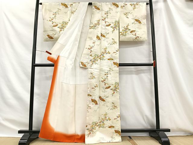 平和屋着物■上質な小紋 雲取り扇面花文 金彩 正絹 逸品 CABH3469ua