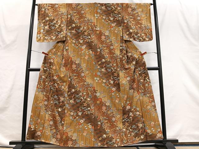 平和屋着物■上質な小紋 草花文 暈し染め 金彩 正絹 逸品 未使用 CABH3538ua