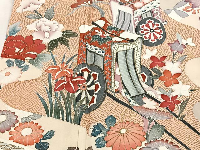 平和屋着物■豪華振袖 御所車草花文 金彩 正絹 逸品 CABH3545ua