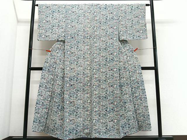 平和屋着物■上質な小紋 型染め 松皮菱草花文 正絹 逸品 CABH3566ua