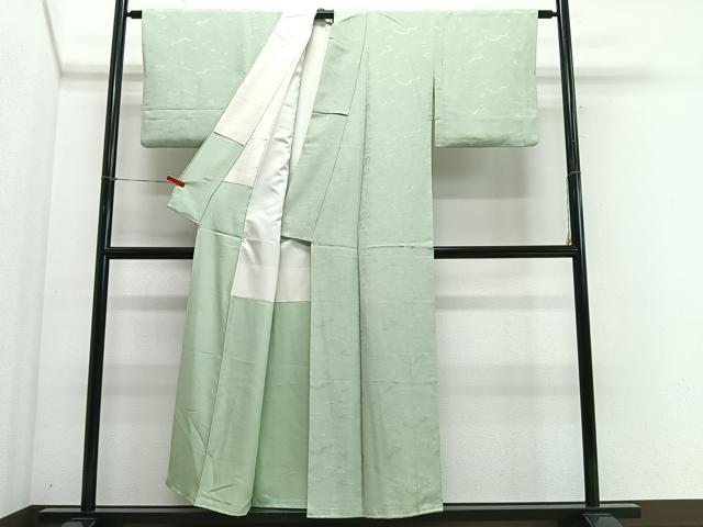 平和屋着物■上質な色無地 草花文 裏葉柳色 正絹 逸品 CABH3568ua