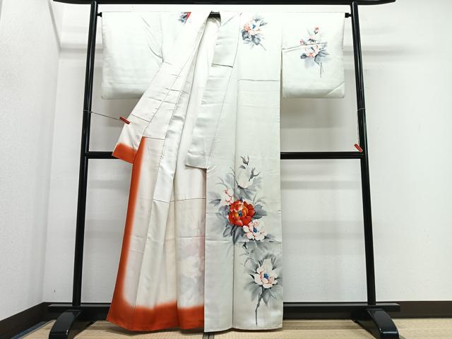 平和屋着物■訪問着 手描き 草花文 暈し染め 正絹 逸品 CABH3570ua
