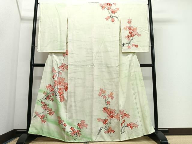 平和屋着物■上質な小紋 手描き 流水楓文 暈し染め 正絹 逸品 CABH3576ua