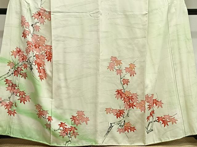 平和屋着物■上質な小紋 手描き 流水楓文 暈し染め 正絹 逸品 CABH3576ua