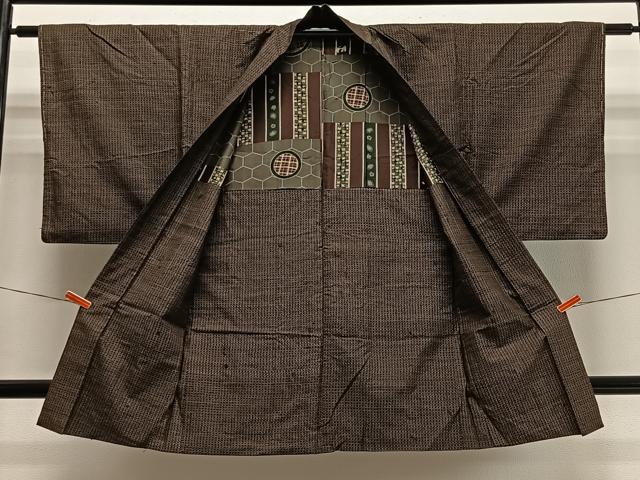 平和屋着物■男性 紬 アンサンブル 絣文様 正絹 逸品 CABH3591ua