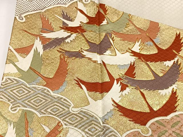 平和屋着物■豪華色留袖 刺繍 雪輪重ね飛鶴文 金彩 正絹 逸品 CABH3595ua