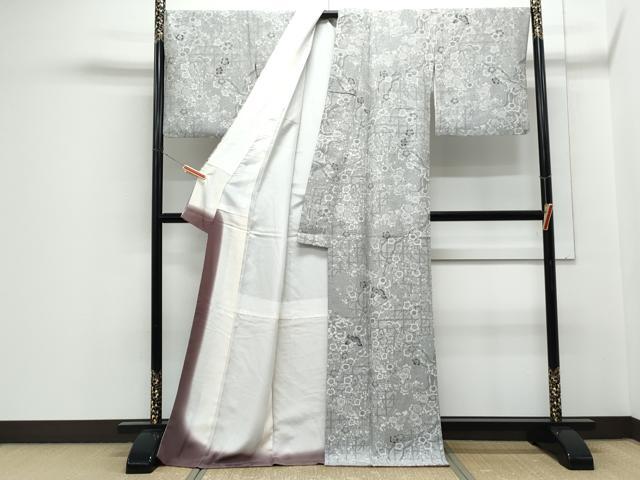 平和屋着物●上質なお召 天目織 手織友禅 梅染 紅白梅 金彩 証紙付き 正絹 逸品 CABH3611th