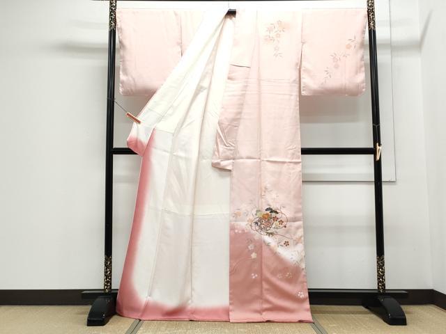 平和屋着物●谷崎潤一郎の世界 訪問着 駒刺繍 花籠文 暈し染め 金彩 反端付き 正絹 逸品 CABH3612th