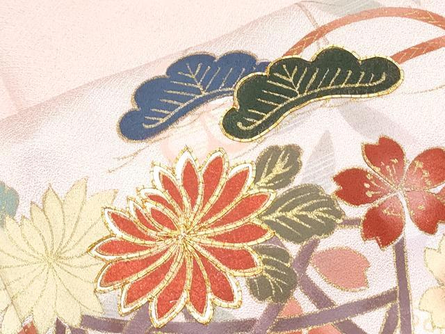 平和屋着物●谷崎潤一郎の世界 訪問着 駒刺繍 花籠文 暈し染め 金彩 反端付き 正絹 逸品 CABH3612th