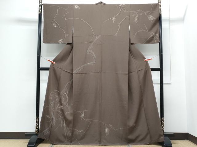 平和屋着物●訪問着 紬地 ろうけつ染め 枝葉文 正絹 逸品 未使用 CABH3618th
